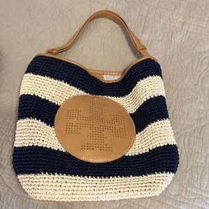 Authentic Tory Burch Straw and leather bag